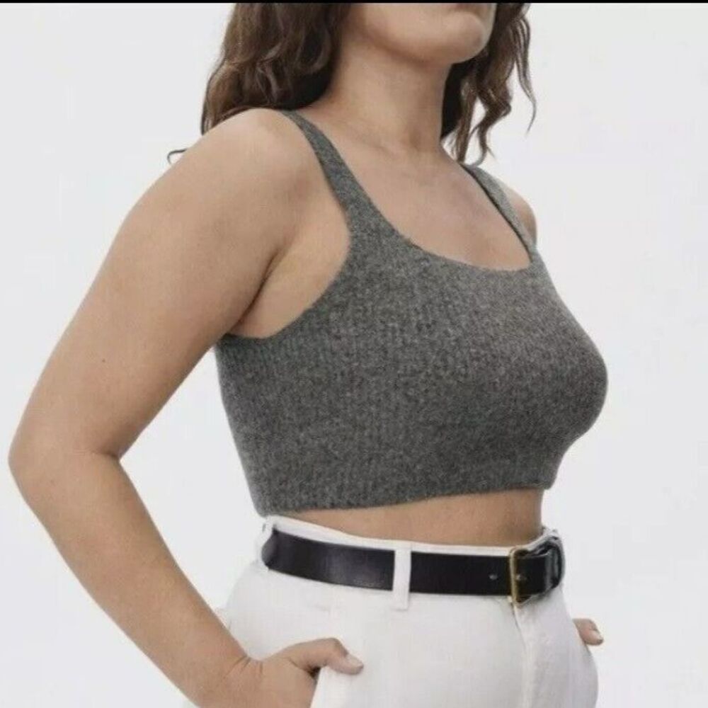 Everlane Womens Cozy Stretch Tank Wool Blend Soft Cropped Charcoal Gray Sz M NWT
